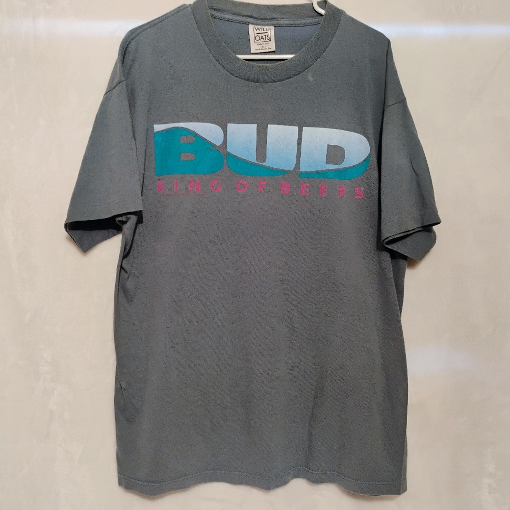 Vintage Budweiser Bud King Of Beers T-Shirt Mens XL Wild Oats 80s Blue Pink B